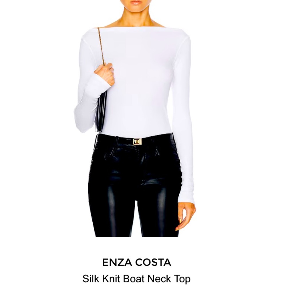 Enza Costa White Silk Knit Boat Neck Top